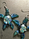 Handmade ocean blue and green glass sea turtle dangle earrings new by Burt - goth18